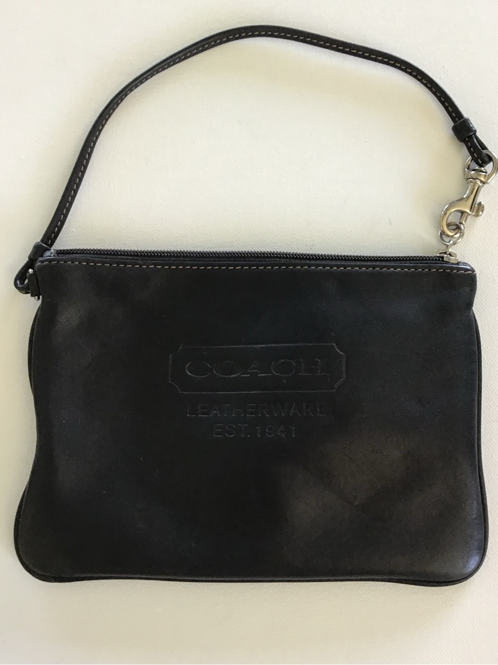 Coach Leatherware Est. 1941 Black Leather Wristlet Zip Pouch Clutch